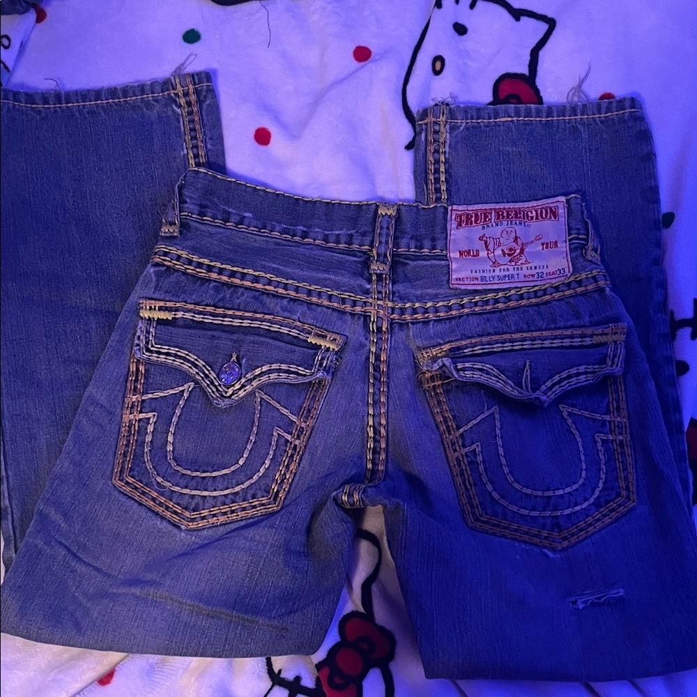 True Religion Blue Denim Jeans with Contrast Stitching